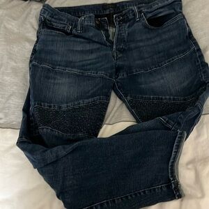 Funky patchwork multi texture denim jeans